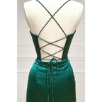 Robe de bal longue à bretelles spaghetti et plis fendus 