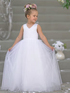 Robe de demoiselle d'honneur intemporelle en satin et tulle, coupe trapèze, sans manches 
