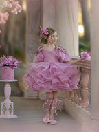Vestido de princesa/vestido de tul hasta la rodilla para niña de las flores de cumpleaños 