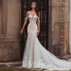 CHANDELA Charming Wedding Dresses Scoop Spaghetti Straps Trumpet Appliques Bridal Gown Robe De Mariée For Women Custom Made