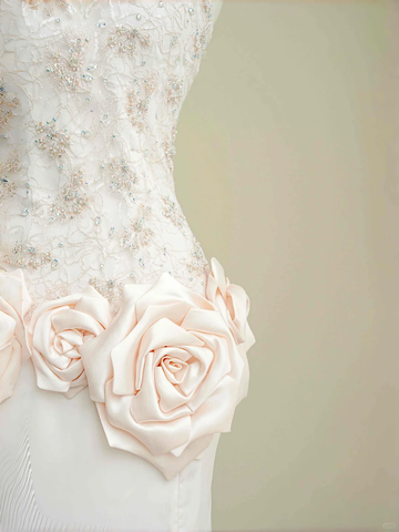 Elegant Light Pink Satin Lace Sequin Beaded Evening Dress Slit Mermaid Prom Dress Y8672