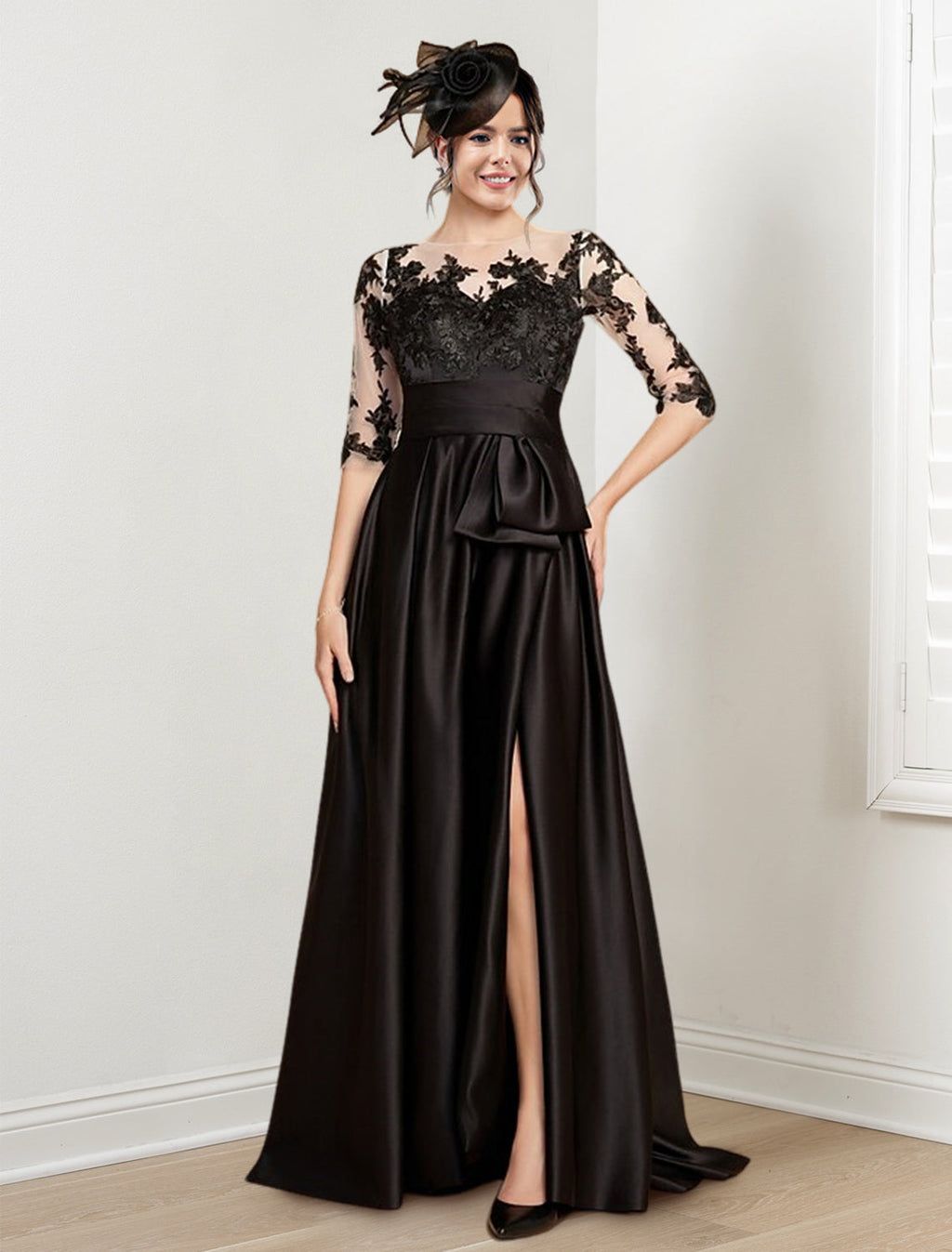 Vestidos de corte princesa/línea A para la madre de la novia con cuello joya y largo hasta el suelo 