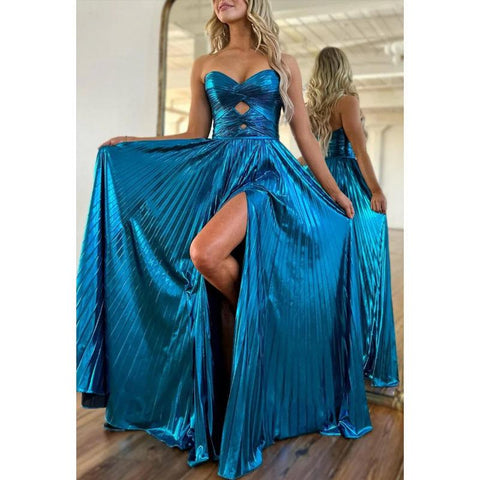 Vestido de noche para fiesta de graduación, sin mangas, corte A y abertura lateral con escote en forma de corazón 