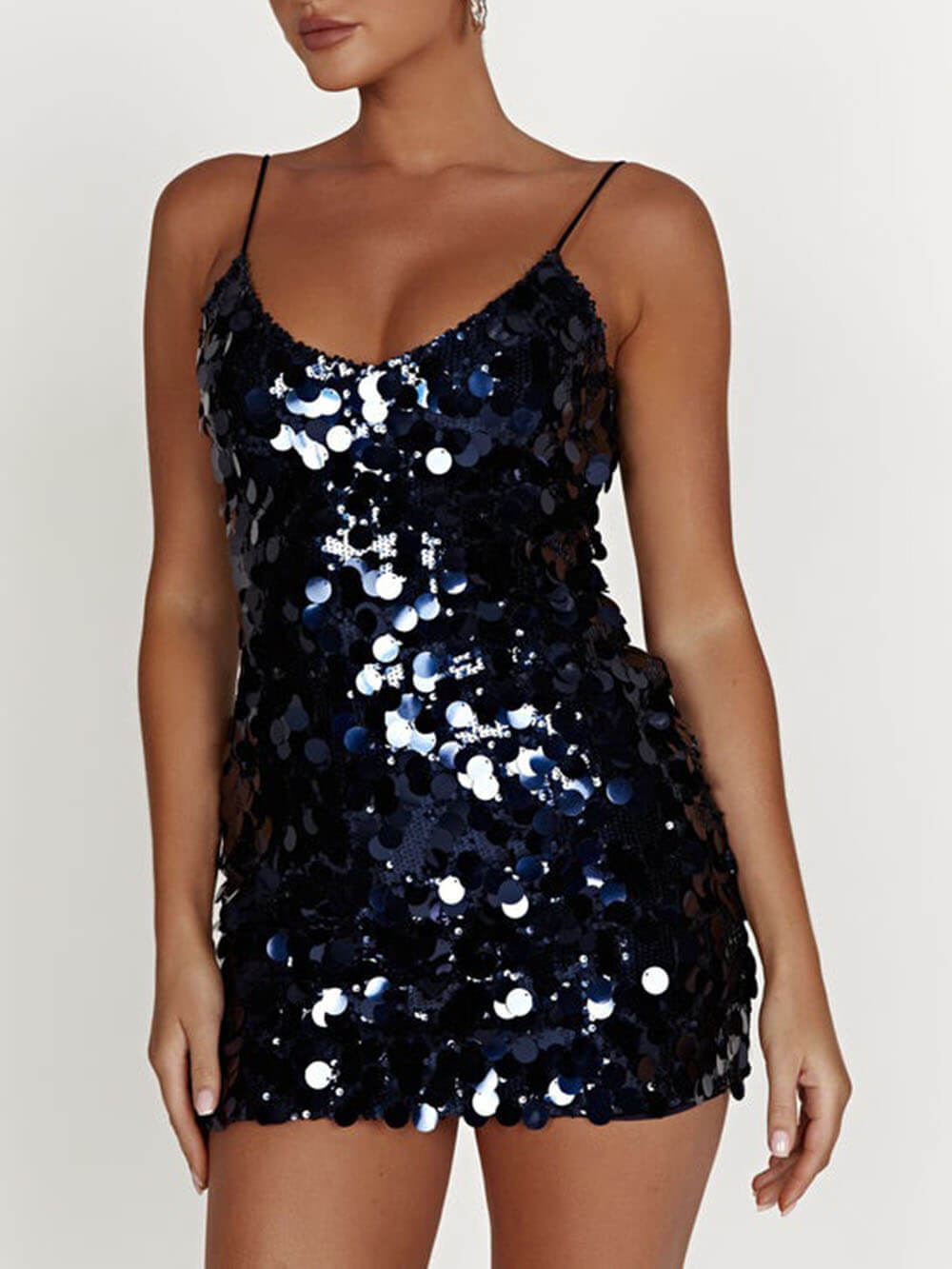 Robe mini de soirée à bretelles pailletées 