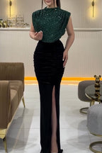 Sexy Prom Sequins Slit Sequined Half A Turtleneck Evening Dresses(3 Colors)