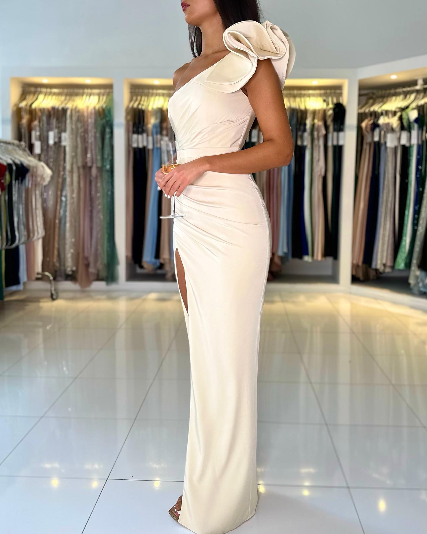 Mermaid Evening Dress One Shoulder Sleeveless With Split