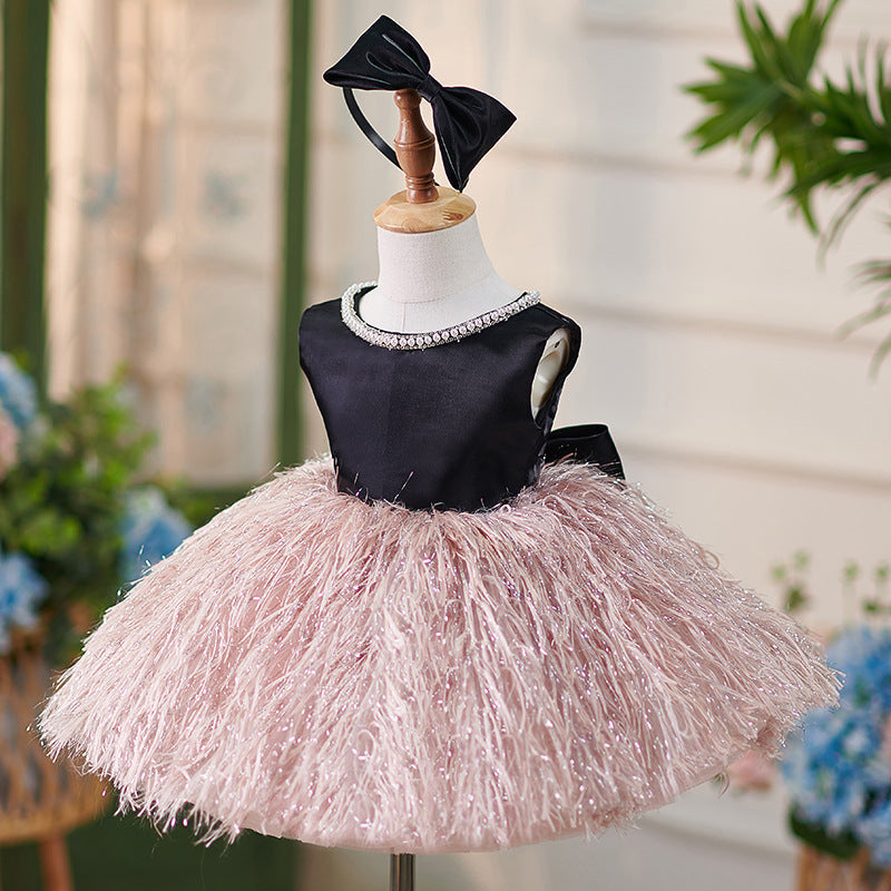 Vestido de satén hasta la rodilla para fiesta de primer cumpleaños de niña