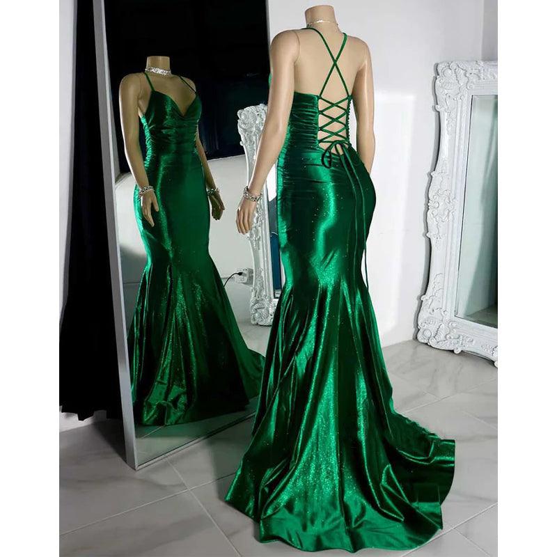 Vestido de noche de fiesta con escote en V y tirantes finos para chicas negras 