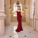 Vestido de noche de lentejuelas con escote en V profundo 