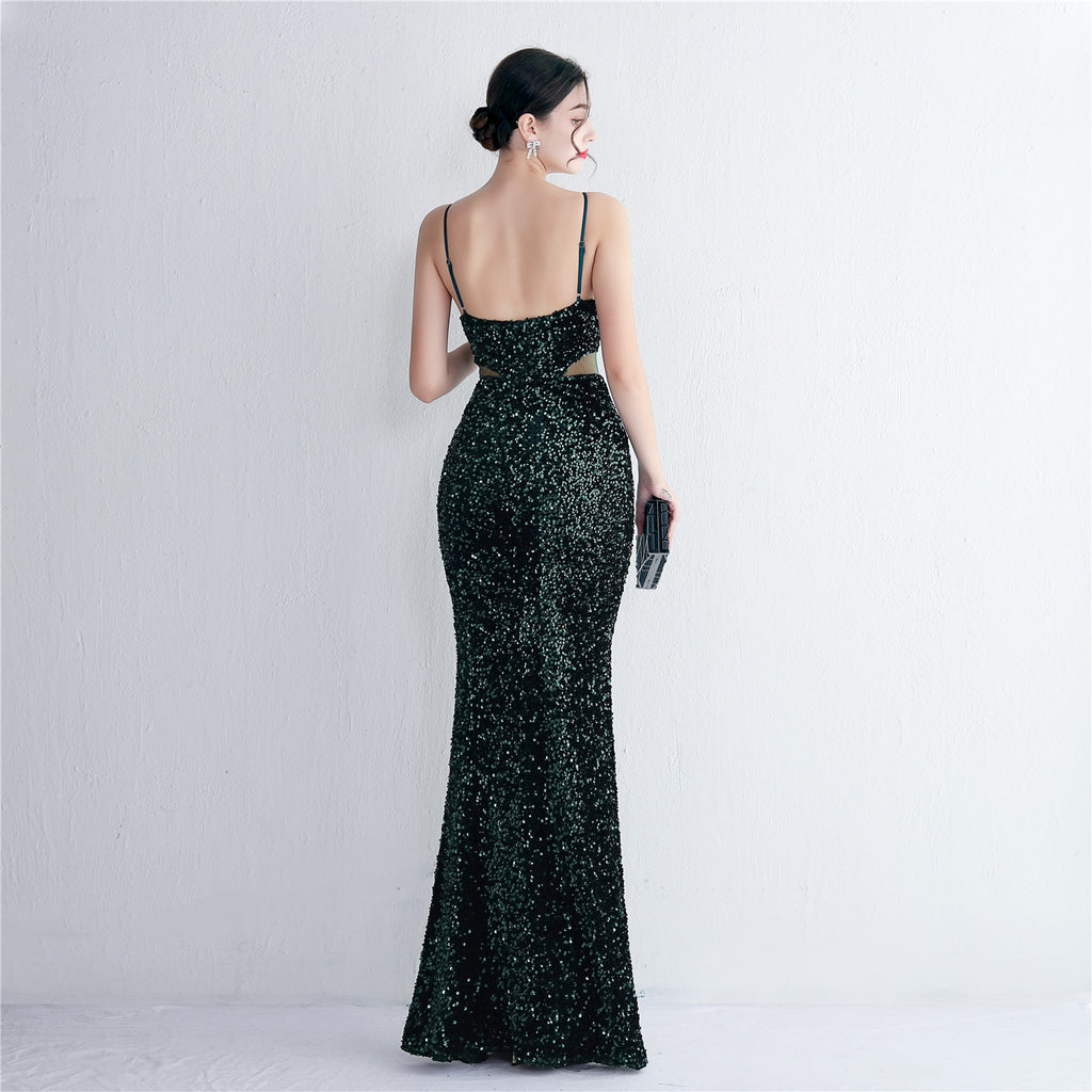 Bottom Sequin Suspender Party Sequined Dress Long Banquet Slim Fit Evening Dress Elegant