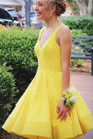 Cute A Line V Neck Yellow Short Homecoming Dress
