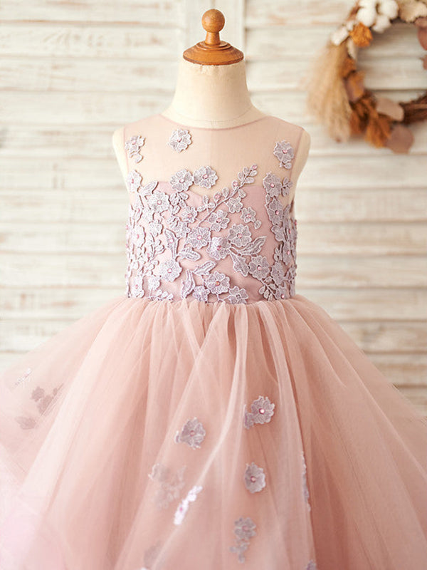 Vestido rosa de tul hasta el suelo para niña de las flores 