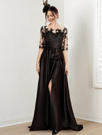 Vestidos de corte princesa/línea A para la madre de la novia con cuello joya y largo hasta el suelo 