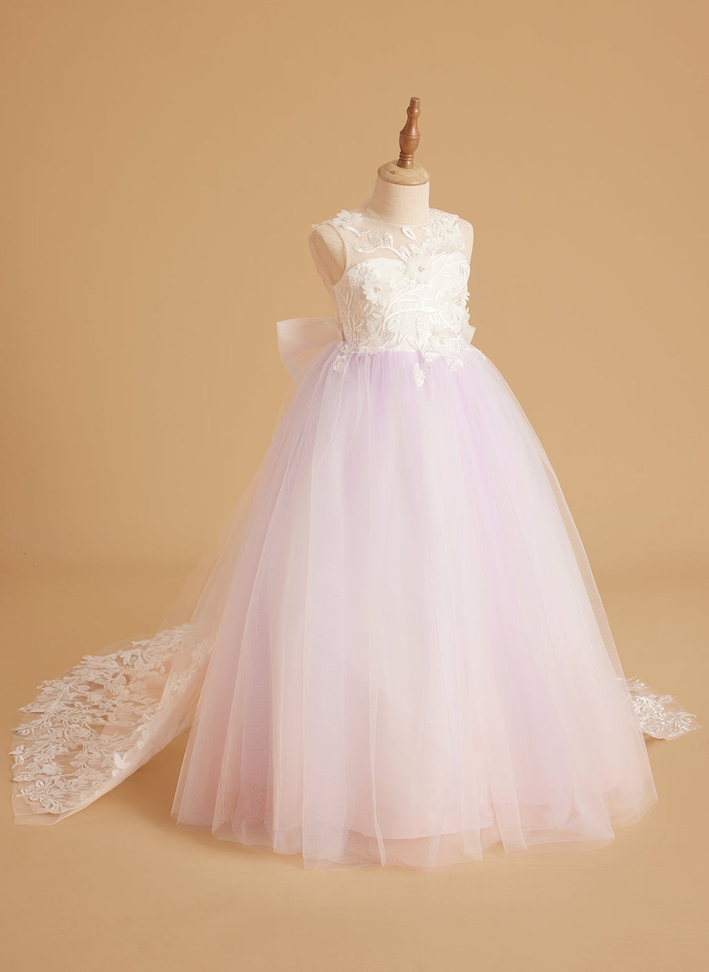 Vestido de niña de las flores sin mangas de encaje y tul con cuentas, estilo princesa de ensueño 