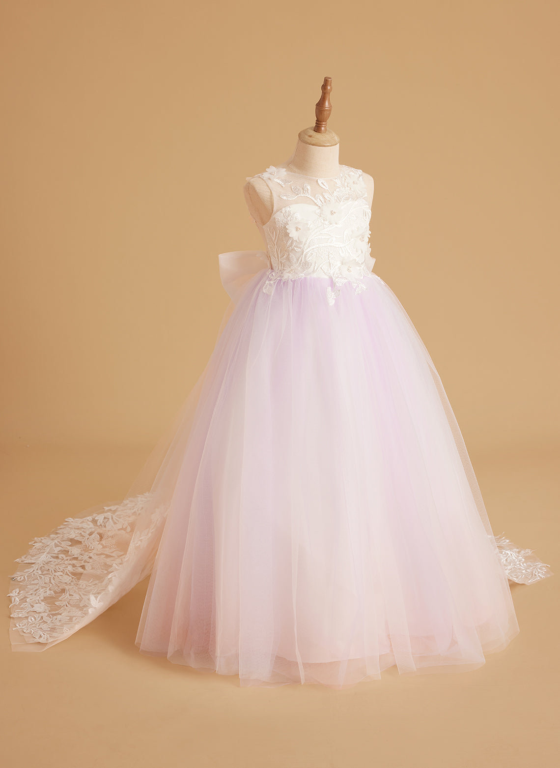 Vestido de niña de las flores sin mangas de encaje y tul con cuentas, estilo princesa de ensueño 
