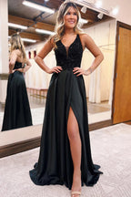 Vestido largo de fiesta corte A con bolsillos