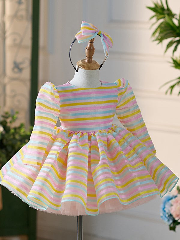 Vestido blanco de organza y tul hasta la rodilla para fiesta del primer cumpleaños de niña 