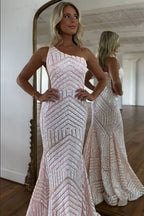 Robe de bal sirène à sequins asymétrique