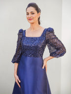 Robes de mère de la mariée de coupe trapèze/princesse à encolure carrée, ornées de sequins et de poches 
