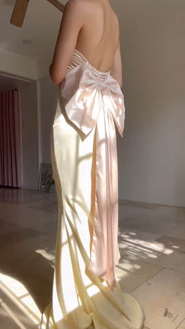 Classy Strapless Mermaid Long Prom Dress Evening Dress With Bow Y8499