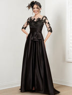 Vestidos de corte princesa/línea A para la madre de la novia con cuello joya y largo hasta el suelo 