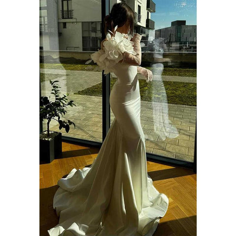 Robe de soirée trompette à manches longues et fleurs 