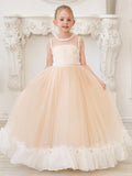 Vestido rosa de corte A, largo hasta el suelo, de tul y organza (010226975) 