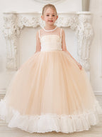 Vestido rosa de corte A, largo hasta el suelo, de tul y organza (010226975) 