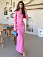 TARUXY Stain Slim Maxi Dresses For Women Elegant Solid Party Evening Dress Women's High Waist Luxury Femme Autumn Fashion Dress