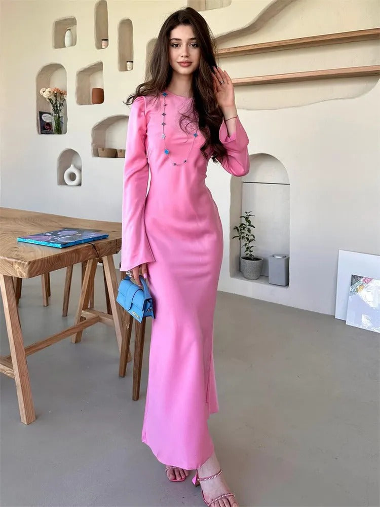 TARUXY Stain Slim Maxi Dresses For Women Elegant Solid Party Evening Dress Women's High Waist Luxury Femme Autumn Fashion Dress