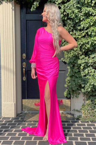 Robe de bal sirène noire asymétrique à une épaule avec fente