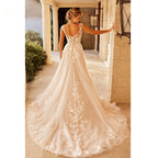 Robe de mariée élégante pour femme, col en V, manches courtes, applications de dentelle, robe de mariée boutonnée avec traîne, confectionnée sur mesure 