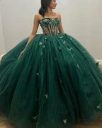 Vestido de baile de tul verde con mariposas, vestido para quinceañera, vestido verde Y2344