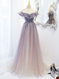 Vestidos de fiesta morados de corte A para mujer, vestidos largos de noche de tul Y5838