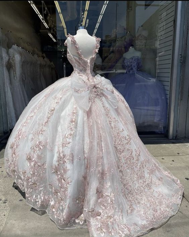 Vestido de quinceañera de princesa, vestido de baile con apliques de flores, rosa y blanco, vestido de fiesta de 16 años Y6301
