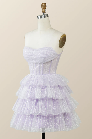 Lavender Strapless Cowl Neck Short A-line Homecoming Dress Y2780