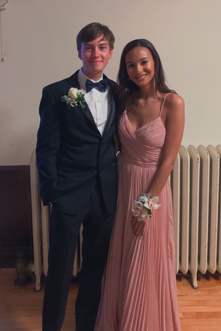 Simple pink v neck pleated long evening dress pink formal dress Y5103