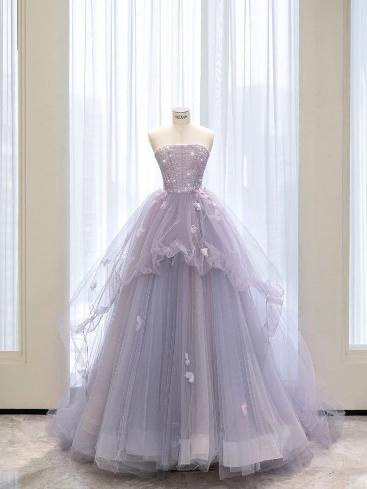 Vestido de princesa de tul corte A sin tirantes, elegante vestido de baile de tul Y4498