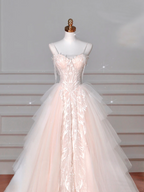 Classy Light Pink Tulle ALine Wedding Dress,Formal Prom Evening Dress Y8623