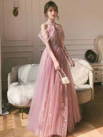 Robe de soirée rose, robe de bal dos nu, robe de soirée féerique Y1918