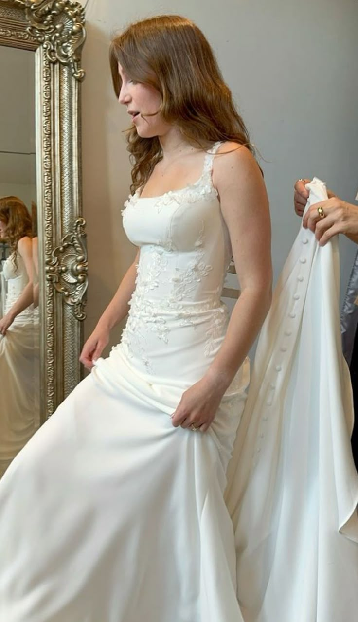 Elegante vestido de novia largo con apliques de encaje y satén blanco, vestido de noche formal Y8463