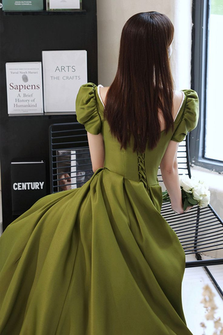 Green Satin Long Prom Dresses A-Line Evening Dresses Y7097