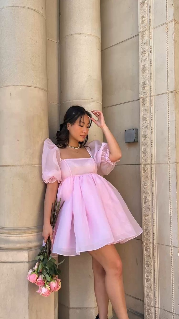 Vestido de tul de hada para mujer, minivestido de princesa con mangas abullonadas y escote cuadrado, ideal para fiestas de bienvenida (Y2425)