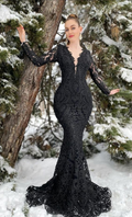 Robe de soirée sirène en dentelle pour femme, robe de bal noire luxueuse Y6890