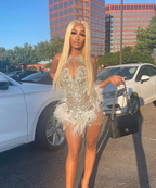 Vestido de fiesta de cumpleaños número 18 para chica negra, vestido de fiesta de lujo con cuentas Y959