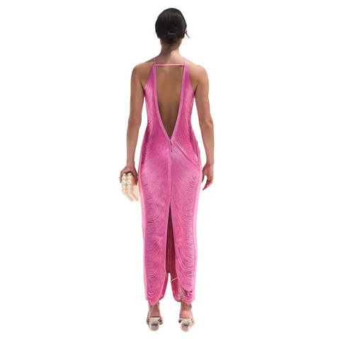 Pink Halter Mermaid Long Prom Dress Formal Evening Gown Y8477