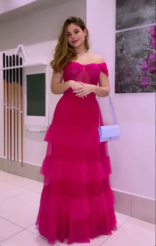 Robe de soirée en tulle à épaules dénudées, robe de gala Y5647