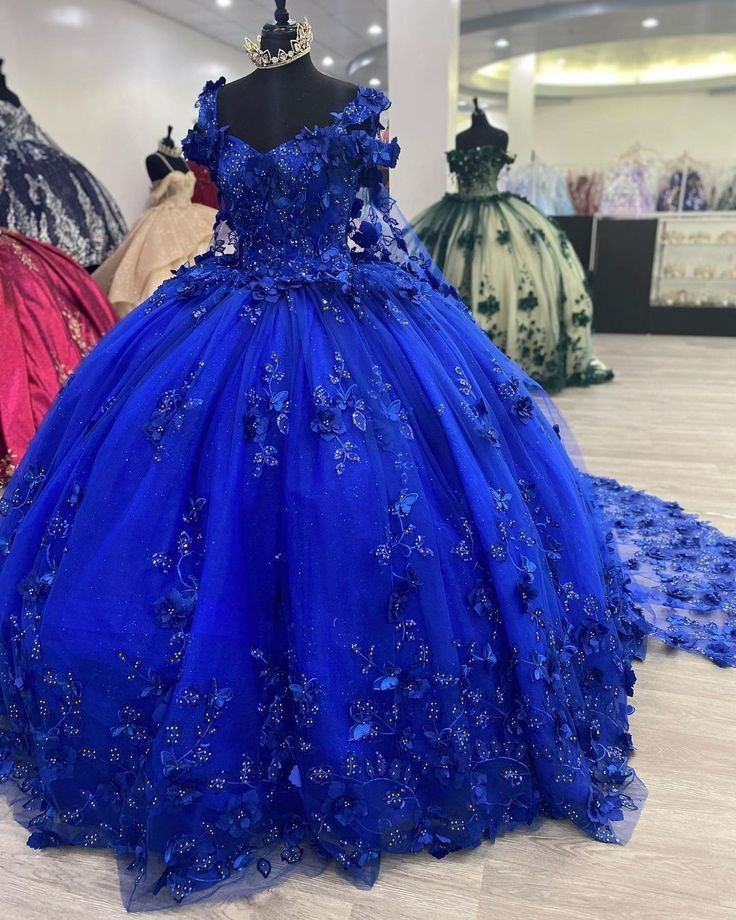 Vestido de quinceañera azul real estilo princesa para fiesta de graduación o baile de 16 años, con cola, ideal para niñas. Largo de noche, Y2479