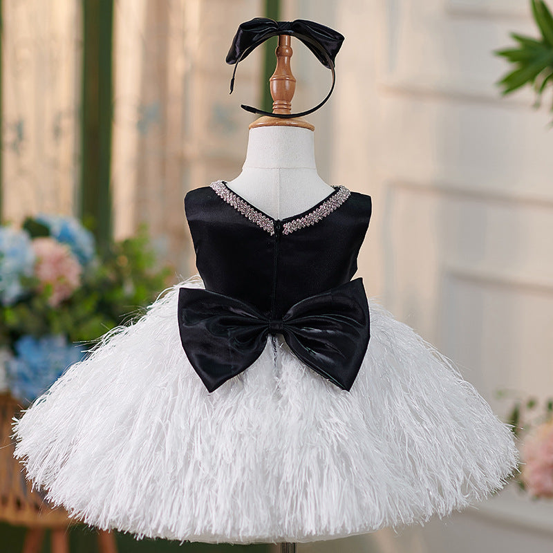 Vestido de satén hasta la rodilla para fiesta de primer cumpleaños de niña