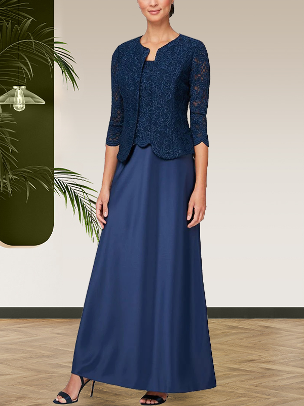Robe jupe-veste en dentelle pailletée et satin avec veste ouverte